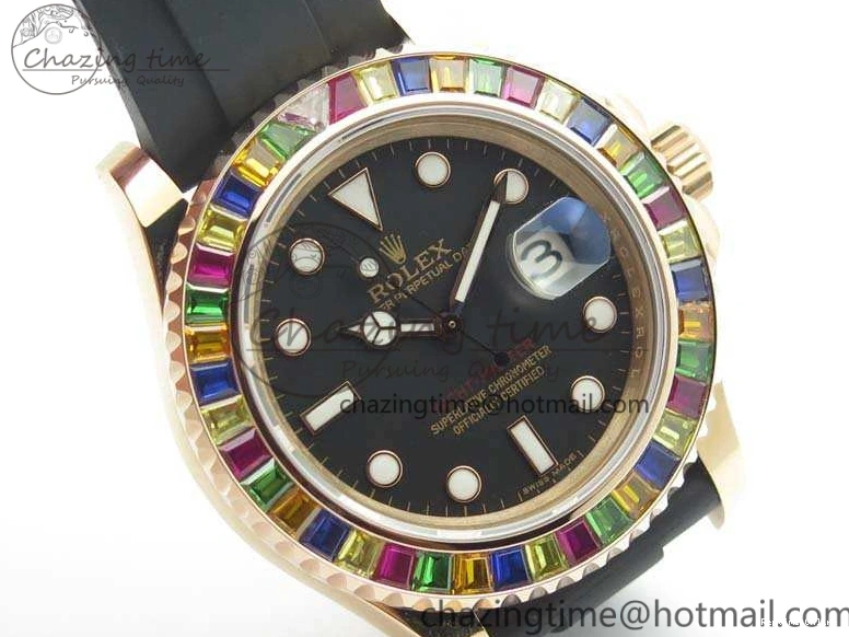 0209 GoodFit Yacht-Master 40mm 116695SATS BP Maker Best Edition Crystal Bezel On Black Rubber Strap Swiss ETA 3555